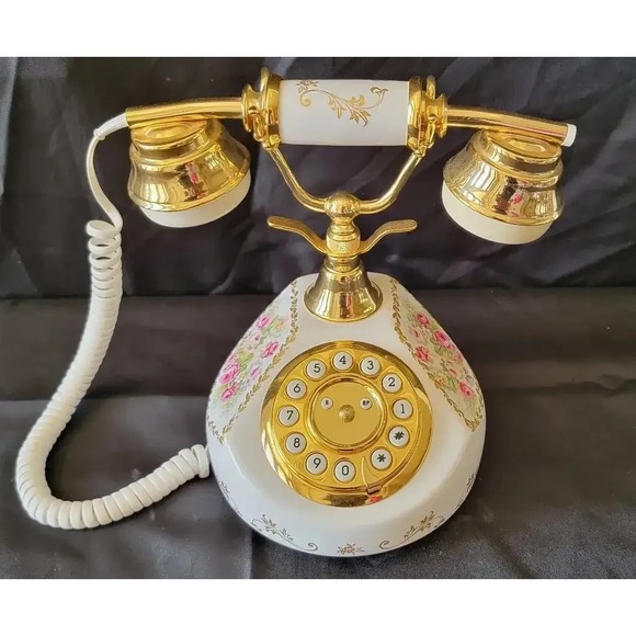 The Unbranded Brand Other - Vintage Style Decorative Push Button Telephone with Floral Design